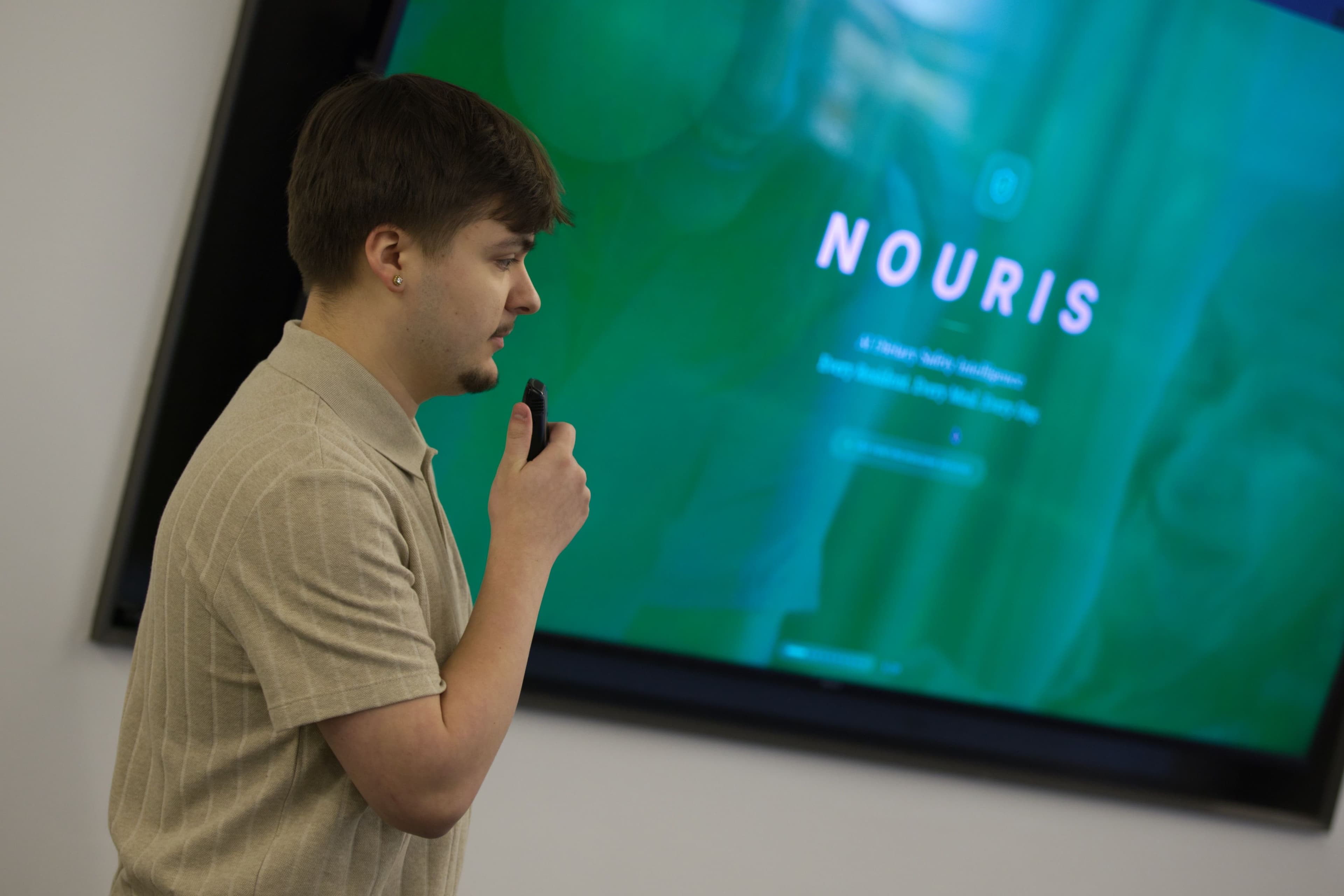 Dominic presenting a product pitch